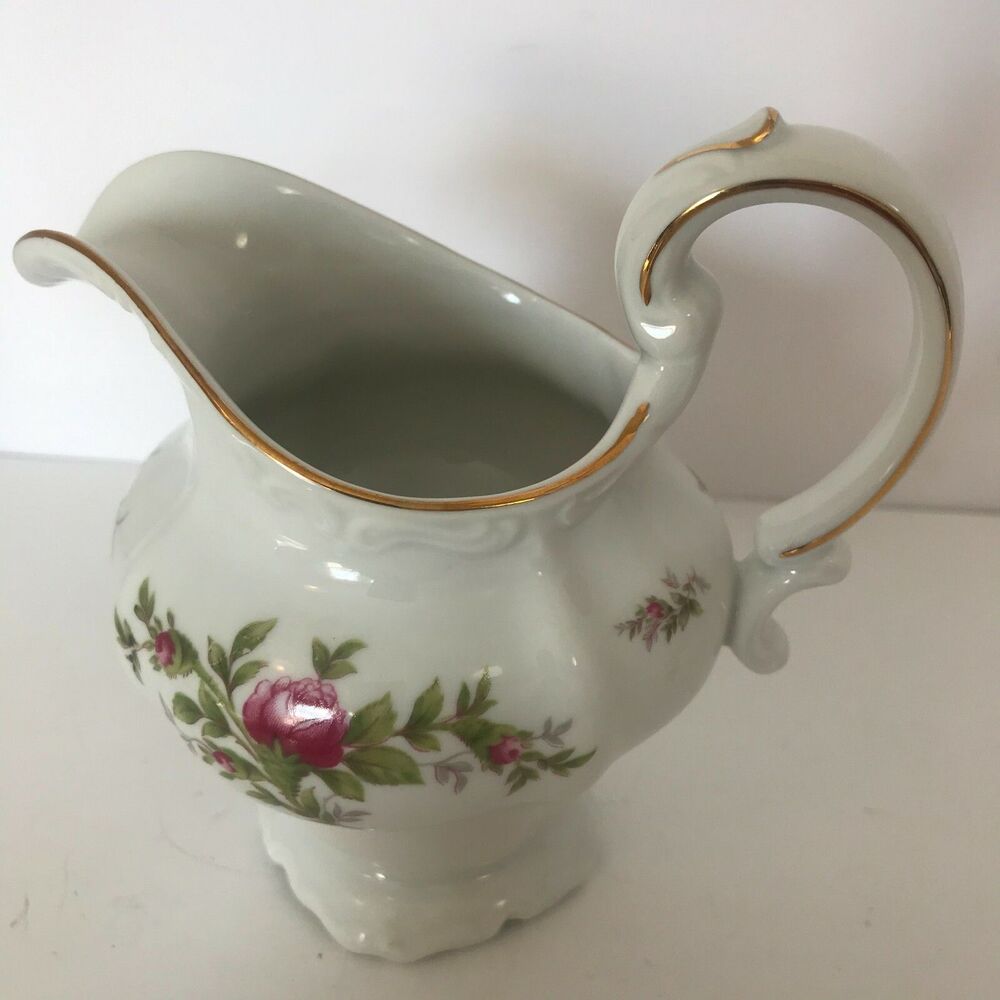 Johan Haviland Bavaria Germany Creamer Pitcher Pink Roses Gold Trim 5-1/4" Tall - Picture 4 of 5